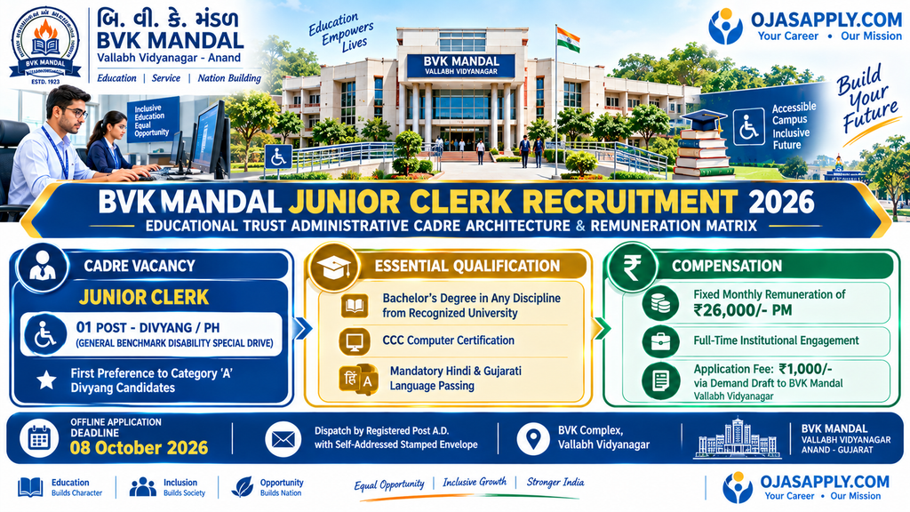 BVK Mandal Junior Clerk Recruitment 2026 Divyang 26000 Salary Infographic