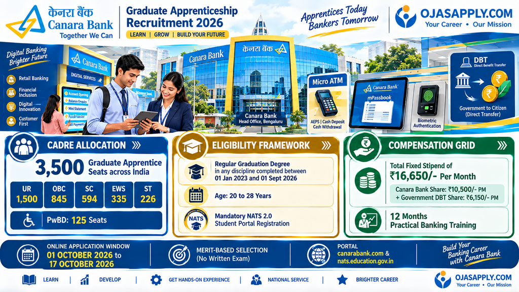 Canara Bank Recruitment 2026 3500 Graduate Apprentice Stipend 16650 Infographic