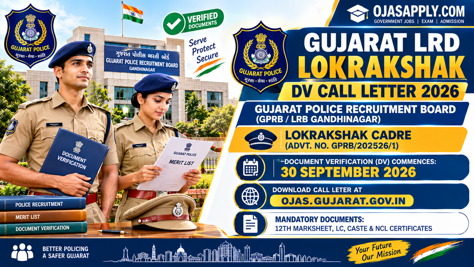 Gujarat LRD Lokrakshak DV Call Letter 2026 Notification Banner