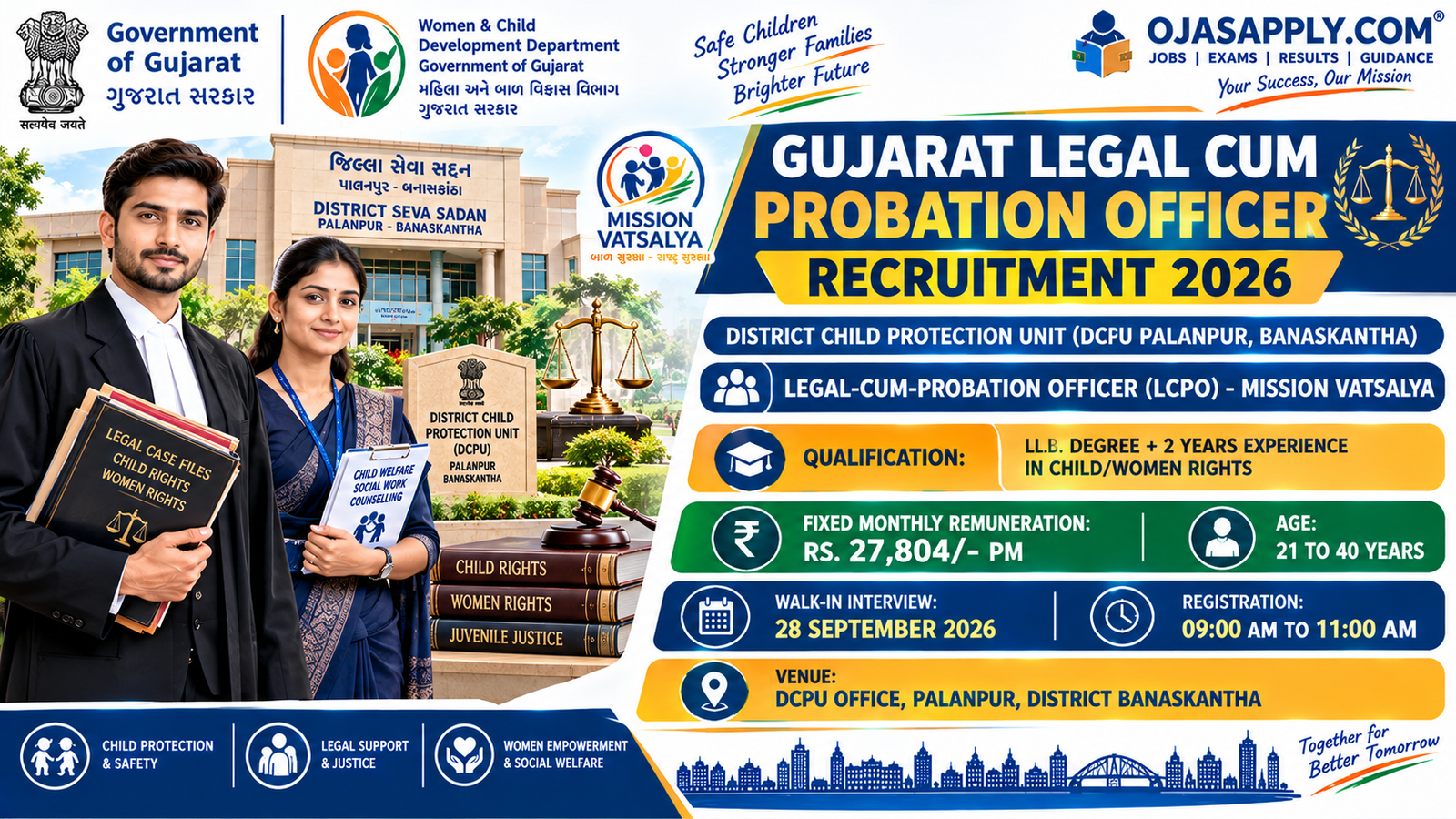 Gujarat Legal cum Probation Officer Recruitment 2026 Notification Banner