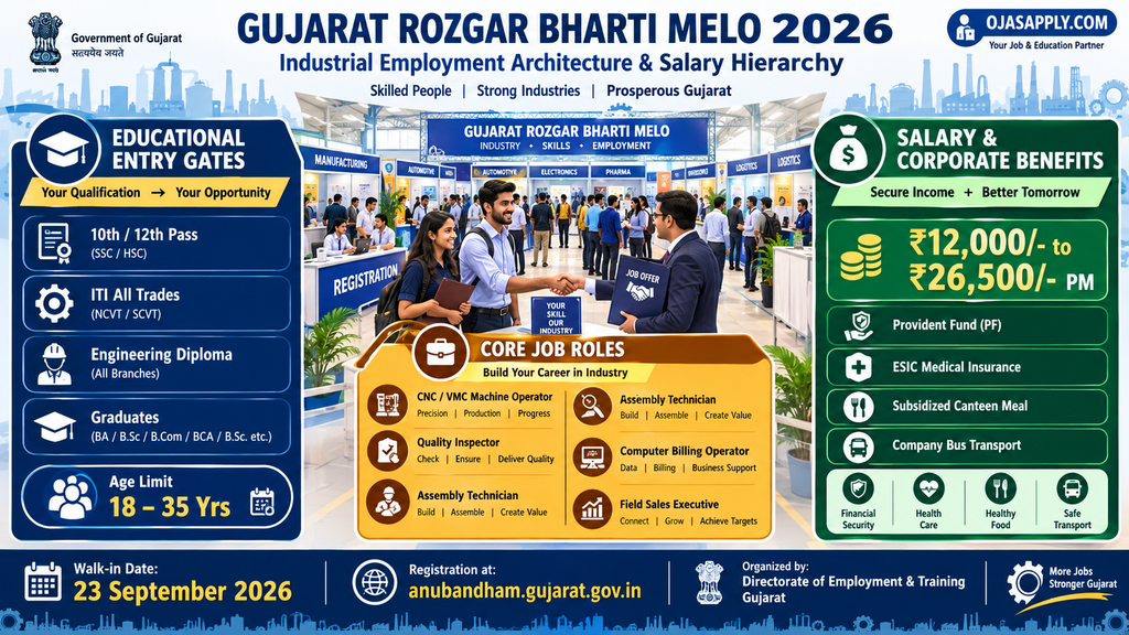 Gujarat Rozgaar Bharti Melo 2026 ITI Diploma Qualification and Monthly Salary Infographic