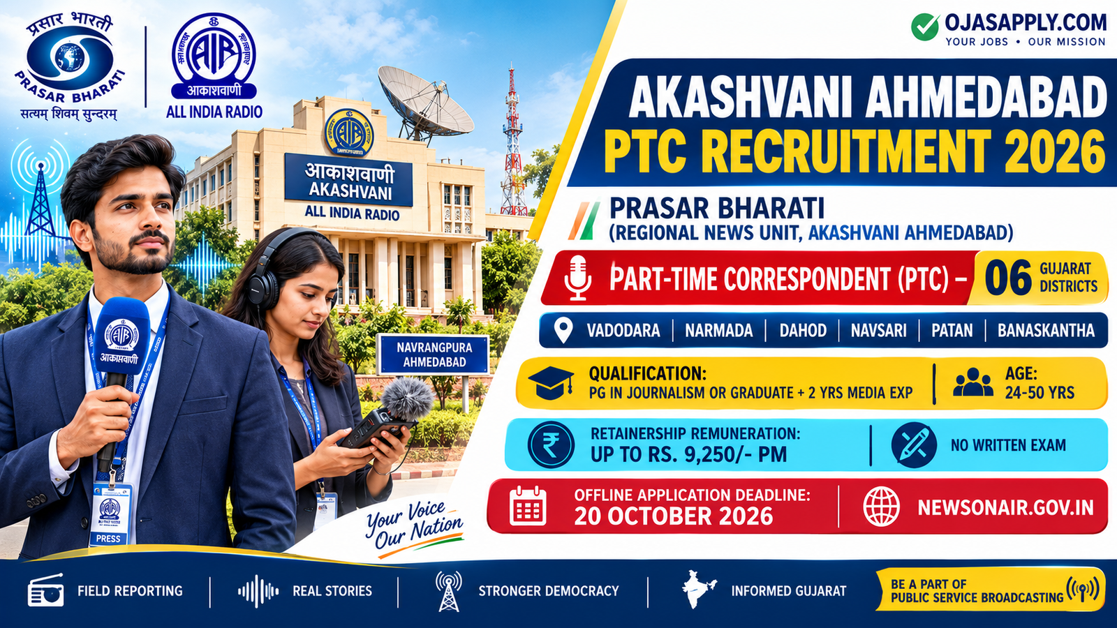 Akashvani Ahmedabad PTC Recruitment 2026 Notification Banner