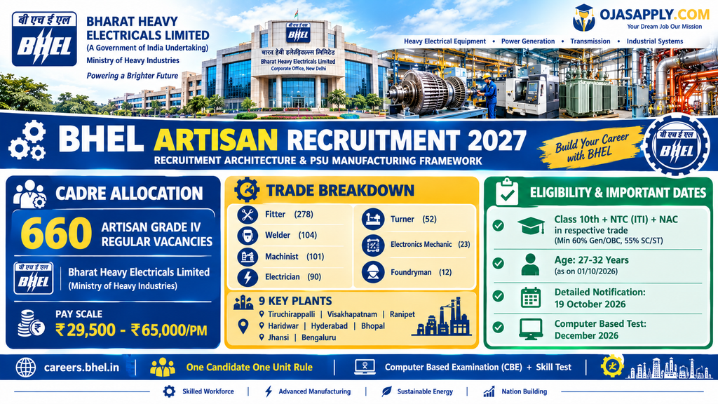 BHEL Artisan Recruitment 2027 660 Posts Vacancy Breakdown Infographic