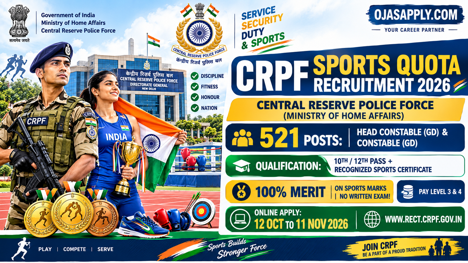 CRPF Sports Quota Recruitment 2026 Notification Banner