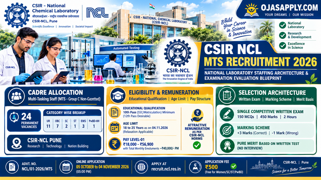 CSIR NCL MTS Recruitment 2026 24 Posts Salary Exam Pattern Infographic
