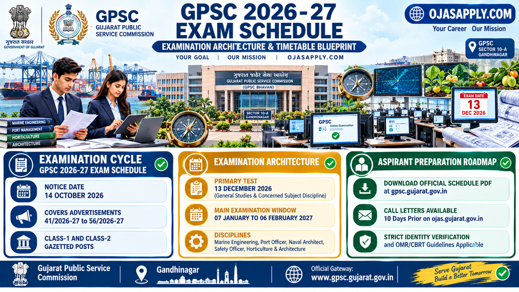 GPSC 2026-27 Exam Schedule Timetable Prelims and Mains Infographic