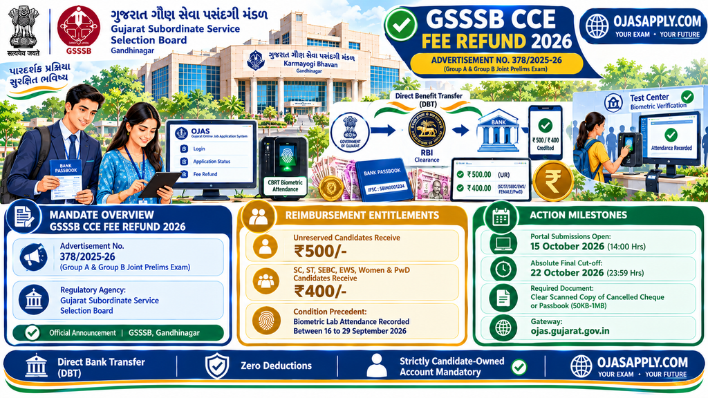 GSSSB CCE Fee Refund 2026 Group A and B Exam Reimbursement Infographic