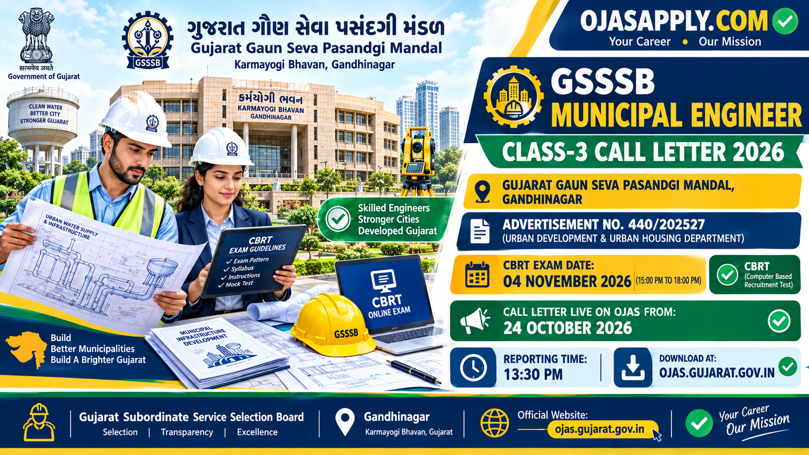 GSSSB Municipal Engineer Class-3 Call Letter 2026 Notification Banner
