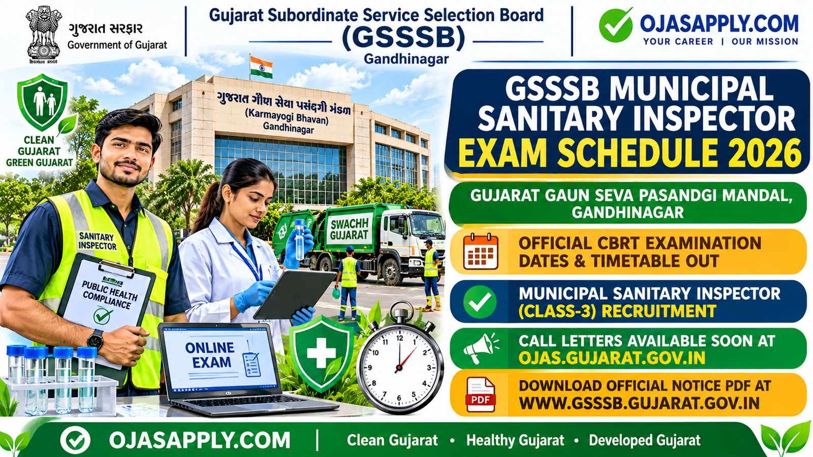 GSSSB Municipal Sanitary Inspector Exam Schedule 2026 Notification Banner