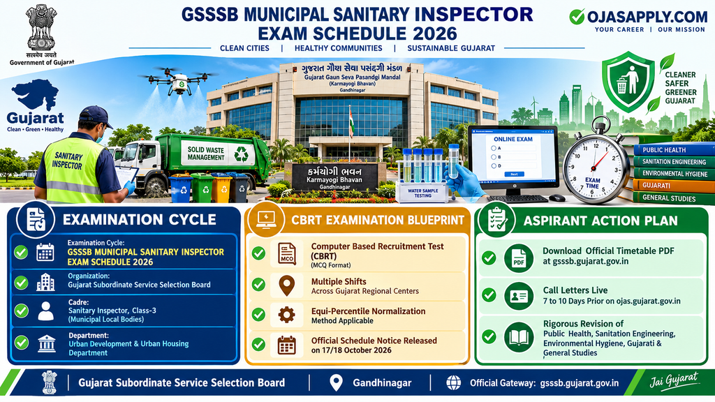 GSSSB Municipal Sanitary Inspector Exam Schedule 2026 CBRT Timetable Infographic