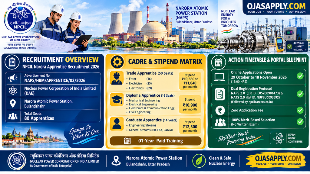 NPCIL Narora Apprentice Recruitment 2026 80 Posts Stipend Infographic