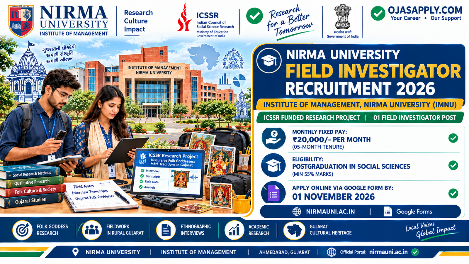 Nirma University Field Investigator Recruitment 2026 Notification Banner