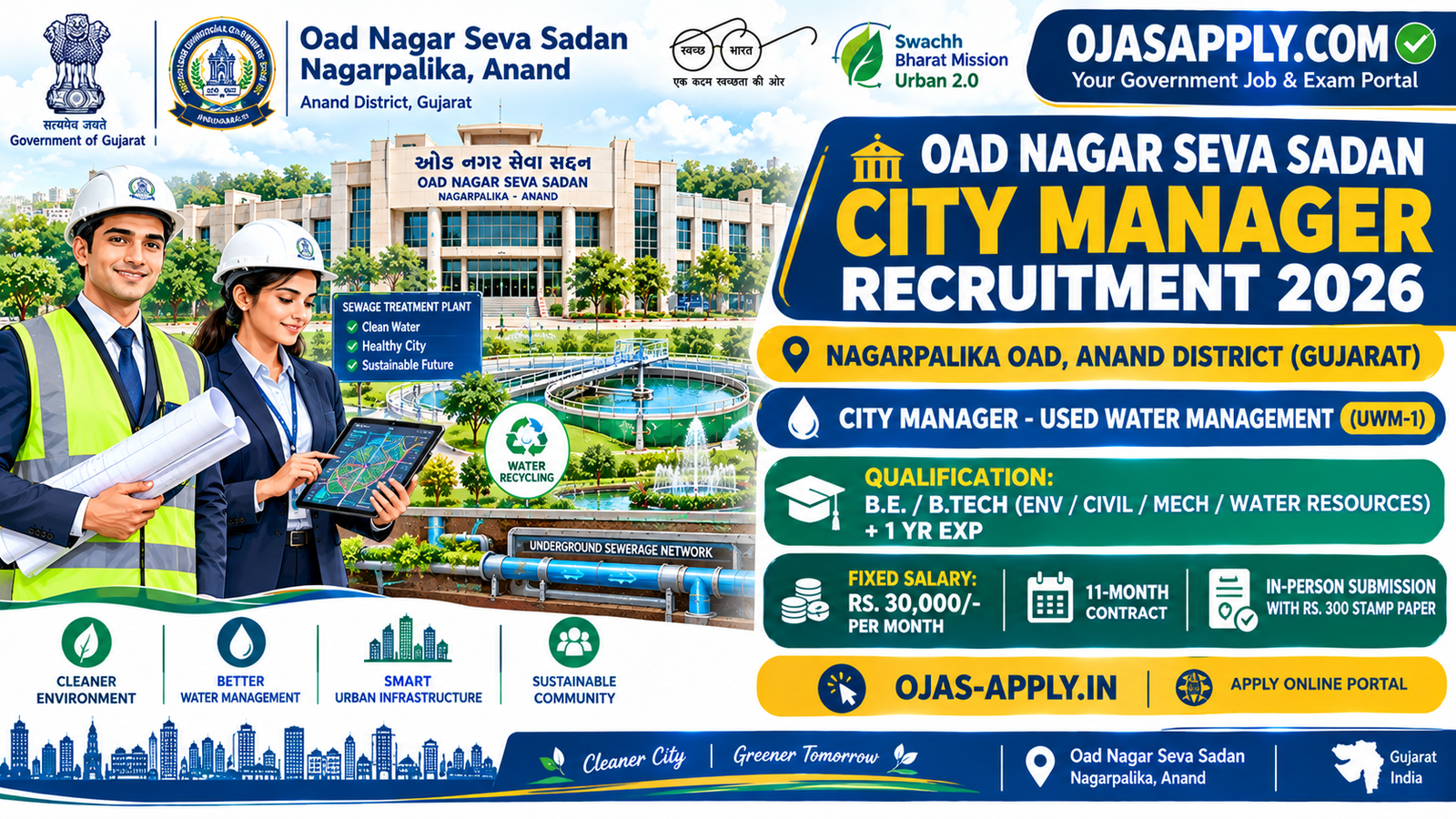 Oad Nagar Seva Sadan City Manager Recruitment 2026 Notification Banner