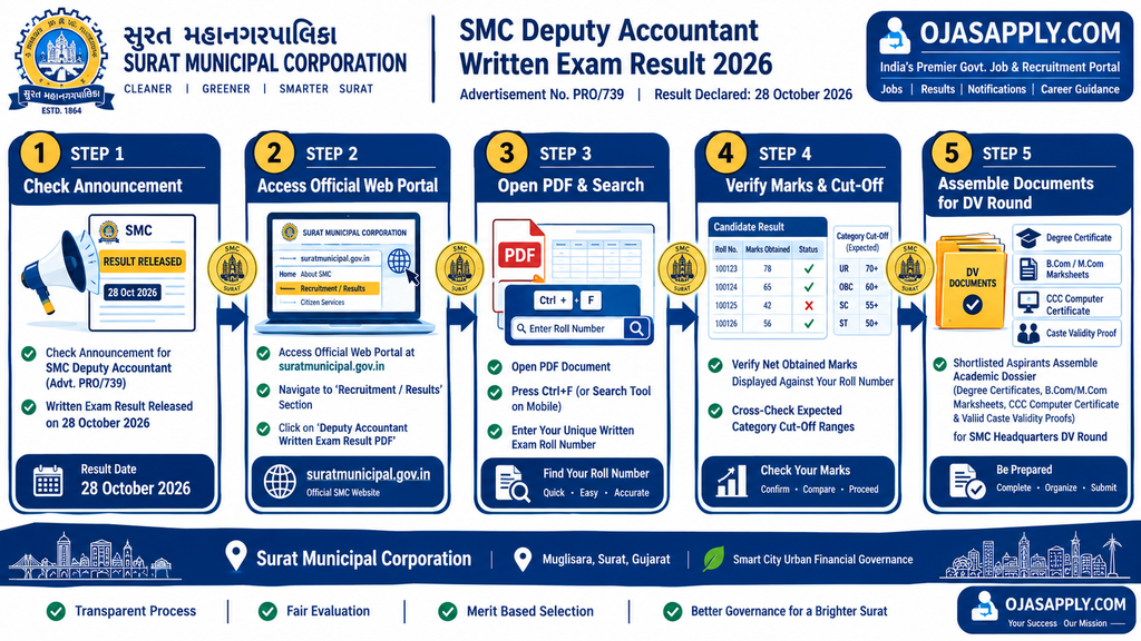 Surat Municipal Corporation SMC Deputy Accountant Result 2026 Step by Step Flowchart