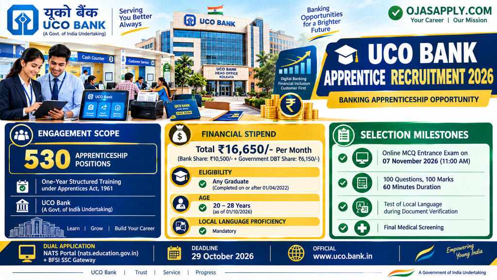 UCO Bank Apprentice Recruitment 2026 530 Posts Stipend Infographic