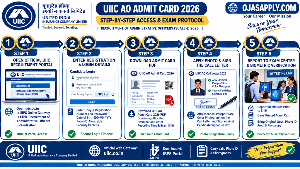 UIIC AO Admit Card 2026 Step by Step Call Letter Download Flowchart