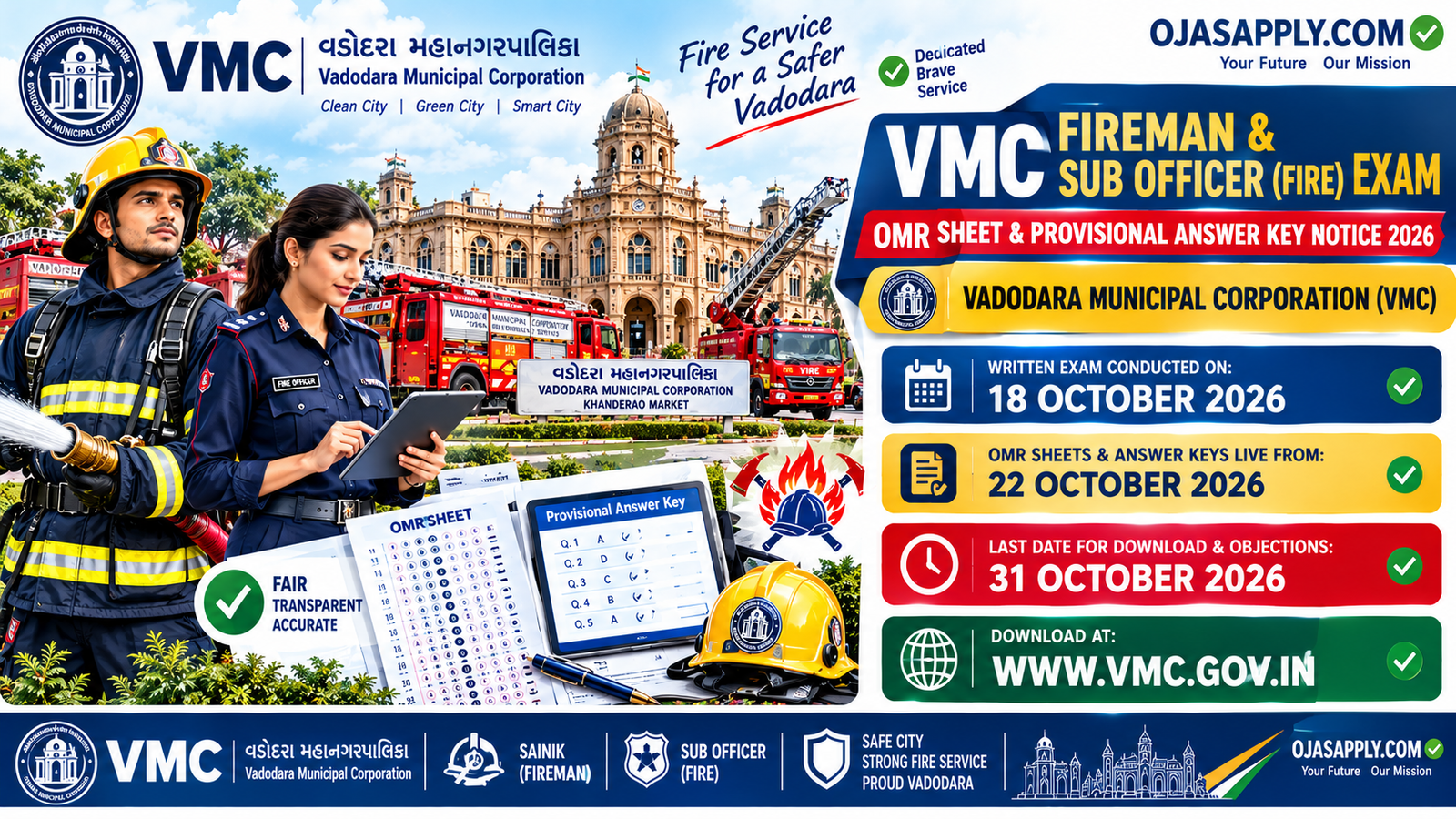 VMC Fireman Exam OMR Sheet & Provisional Answer Key Notice 2026 Notification Banner